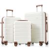 Premium ABS Travel Luggage Set , 3-Piece TSA Lock Suitcase Ensemble with 20, 24, and 28 Inch Sizes with 360° Spinner Wheels, White