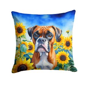 Boxer in Sunflowers Throw Pillow Machine Washable, Indoor Outdoor Decorative Pillow for Couch, Bed or Patio, 18Hx18W