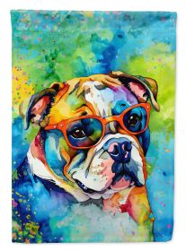 English Bulldog Hippie Dawg Garden Flag Mailbox Flag Decorative Yard Flag Banner Outside Patio Artwork Yard Flower Beds, Garden Size, Multicolor