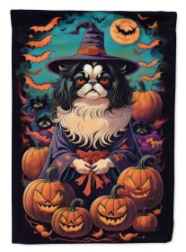 Japanese Chin Witchy Halloween Garden Flag Mailbox Flag Decorative Yard Flag Banner Outside Patio Artwork Yard Flower Beds, Garden Size, Multicol