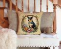 Lancashire Heeler and Flowers Throw Pillow Machine Washable, Indoor Outdoor Decorative Pillow for Couch, Bed or Patio, 14Hx14W
