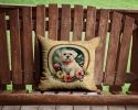 Maltese and Flowers Throw Pillow Machine Washable, Indoor Outdoor Decorative Pillow for Couch, Bed or Patio, 14Hx14W
