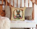 Yorkshire Terrier and Flowers Throw Pillow Machine Washable, Indoor Outdoor Decorative Pillow for Couch, Bed or Patio, 14Hx14W
