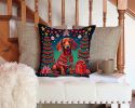 Dachshund Christmas Throw Pillow Machine Washable, Indoor Outdoor Decorative Pillow for Couch, Bed or Patio, 14Hx14W