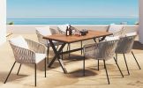 GO 7 Pieces Patio Dining Set, All-Weather Outdoor Furniture Set with Dining Table and Chairs, Acacia Wood Tabletop, Metal Frame, for for Garden