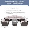 GO 9-Pieces Outdoor Half-moon Patio Sofa Set, Round Sofa Set, Modern Style Sofa, Brown Wicker, Beige Cushion