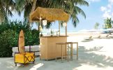 GO Hawaiian-style Bar Height Patio Set with PE Grass Canopy, Outdoor Bar Table and Stools with Adjustable Feet, Acacia Wood Top