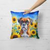 Boxer in Sunflowers Throw Pillow Machine Washable, Indoor Outdoor Decorative Pillow for Couch, Bed or Patio, 18Hx18W