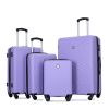 luggage 4-piece ABS lightweight suitcase with rotating wheels, 24 inch and 28 inch with TSA lock, (16/20/24/28) LIGHT PURPLE