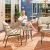 3-Piece Beige Outdoor Patio Furniture Wicker Bistro Set, With 2 Chairs and Coffee Table, Cushions and Lumbar Pillows
