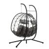 2 Persons Egg Chair with Stand Indoor Outdoor Swing Chair Patio Wicker Hanging Egg Chair Hanging Basket Chair with Stand for Bedroom Living Room Balco
