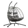 2 Persons Egg Chair with Stand Indoor Outdoor Swing Chair Patio Wicker Hanging Egg Chair Hanging Basket Chair with Stand for Bedroom Living Room Balco