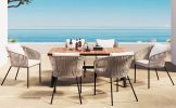 GO 7 Pieces Patio Dining Set, All-Weather Outdoor Furniture Set with Dining Table and Chairs, Acacia Wood Tabletop, Metal Frame, for for Garden