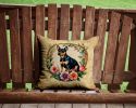 Miniature Pinscher and Flowers Throw Pillow Machine Washable, Indoor Outdoor Decorative Pillow for Couch, Bed or Patio, 14Hx14W