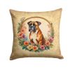 Boxer and Flowers Throw Pillow Machine Washable, Indoor Outdoor Decorative Pillow for Couch, Bed or Patio, 14Hx14W