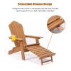 TALE Folding Adirondack Chair with Pullout Ottoman with Cup Holder, Oversized, Poly Lumber, for Patio Deck Garden, Backyard Furniture, Easy to Install