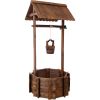 Rustic Wooden Wishing Well Planter Outdoor Home Décor for Patio, Garden, Yard w/Hanging Bucket