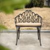 Tulip Patio Garden Bench Metal Park Bench Cast Aluminum Outdoor Furniture with Floral Rose for Patio,Park,Lawn,YardBlack withe cushion
