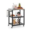 3-Tier Foldable Outdoor Stainless Steel Food Prepare Dining Cart Table on Wheels