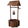 Rustic Wooden Wishing Well Planter Outdoor Home Décor for Patio, Garden, Yard w/Hanging Bucket