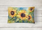 Flowers in Watercolor Throw Pillow Throw Pillow for Indoor Couch Bed Outdoor Patio Washable, Sunflowers 1611,12Hx16W