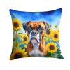 Boxer in Sunflowers Throw Pillow Machine Washable, Indoor Outdoor Decorative Pillow for Couch, Bed or Patio, 18Hx18W