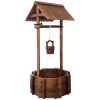 Rustic Wooden Wishing Well Planter Outdoor Home Décor for Patio, Garden, Yard w/Hanging Bucket
