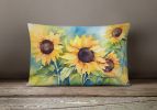 Flowers in Watercolor Throw Pillow Throw Pillow for Indoor Couch Bed Outdoor Patio Washable, Sunflowers 1611,12Hx16W