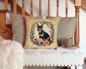 Miniature Pinscher and Flowers Throw Pillow Machine Washable, Indoor Outdoor Decorative Pillow for Couch, Bed or Patio, 14Hx14W