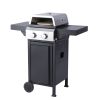 2-Burner Propane Gas BBQ Grill, Pizza Box, 24600BTU Output With Wire Enamel Cooking Grids For Outdoor Barbecue, Foldable Side Table, Hanging Basket