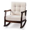 Outdoor Wood Rocking Chair with Detachable Washable Cushions, Patio Rocker with Inclined Backrest