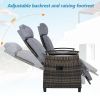 GO Patio Recliner Loveseat Chair, Adjustable Backrest Wicker Outdoor Lounge Chair Set with Acacia Wood Armrests and Built-in Storage Table for Balcony