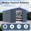 8x10 FT Outdoor Storage Shed, Large Metal Tool Sheds with Window and Lockable Doors, Garden Shed for Backyard Garden Patio Lawn, Dark Grey