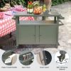 Grill Carts Outdoor Storage Cabinet with Wheels, Metal Outdoor Grill Table Kitchen Dining Table Cooking Prep BBQ Table for Patio, Kitchen Island