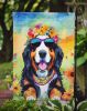 Bernese Mountain Dog Hippie Dawg Garden Flag Mailbox Flag Decorative Yard Flag Banner Outside Patio Artwork Yard Flower Beds, Garden Size, Multicolor
