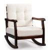 Outdoor Wood Rocking Chair with Detachable Washable Cushions, Patio Rocker with Inclined Backrest