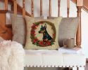 Doberman Pinscher Christmas Flowers Throw Pillow Machine Washable, Indoor Outdoor Decorative Pillow for Couch, Bed or Patio, 14Hx14W