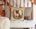 Boxer and Flowers Throw Pillow Machine Washable, Indoor Outdoor Decorative Pillow for Couch, Bed or Patio, 14Hx14W