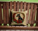Doberman Pinscher Christmas Flowers Throw Pillow Machine Washable, Indoor Outdoor Decorative Pillow for Couch, Bed or Patio, 14Hx14W