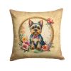 Yorkshire Terrier and Flowers Throw Pillow Machine Washable, Indoor Outdoor Decorative Pillow for Couch, Bed or Patio, 14Hx14W