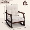 Outdoor Wood Rocking Chair with Detachable Washable Cushions, Patio Rocker with Inclined Backrest