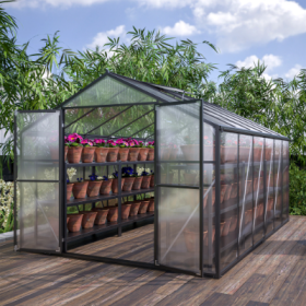8 X 12'Outdoor Greenhouse, Heavy Duty Polycarbonate Greenhouse, Large Walk-in Greenhouse With Double Doors And Two Ventilation Windows, Aluminum (Color: Black)