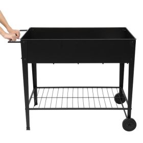 Mobile Metal Raised Garden Bed Cart with Legs (Color: Black)