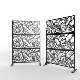 6.5 ft. H x 4 ft. W Patio Laser Cut Metal Privacy Screen;  24"*48"*3 panels (Color: Black, Material: Galvanized steel)
