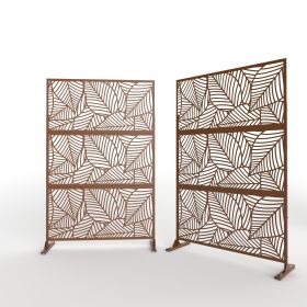 6.5 ft. H x 4 ft. W Patio Laser Cut Metal Privacy Screen;  24"*48"*3 panels (Color: Brown, Material: Galvanized steel)
