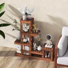 6 Tier Wood Plant Stand with High Low Structure (Color: Natural)