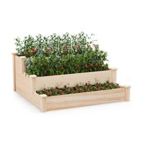 3-Tier Wooden Raised Garden Bed for Backyard Patio Gardening (Color: Natural)