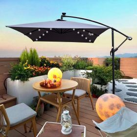 Rectangle 2x3M Outdoor Patio Umbrella Solar Powered LED Lighted Sun Shade Market Waterproof 6 Ribs Umbrella with Crank and Cross Base for Garden (Color: as Pic)