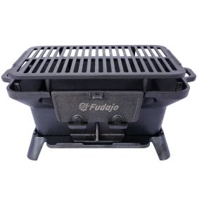 Oval Cast Iron Grill Outdoor, Portable Charcoal Grill and Tabletop Cast Iron Skillet - 100% Cast Iron, Enameled, Durable, Small Charcoal Grill (Color: as Pic)