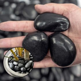 38lbs Decorative Garden Stone Outdoor Landscaping, Walkways, Yard, 1-3 inch Large Polished River Rocks for Plants Pots, Vases, Crafts (Black: 38lbs)